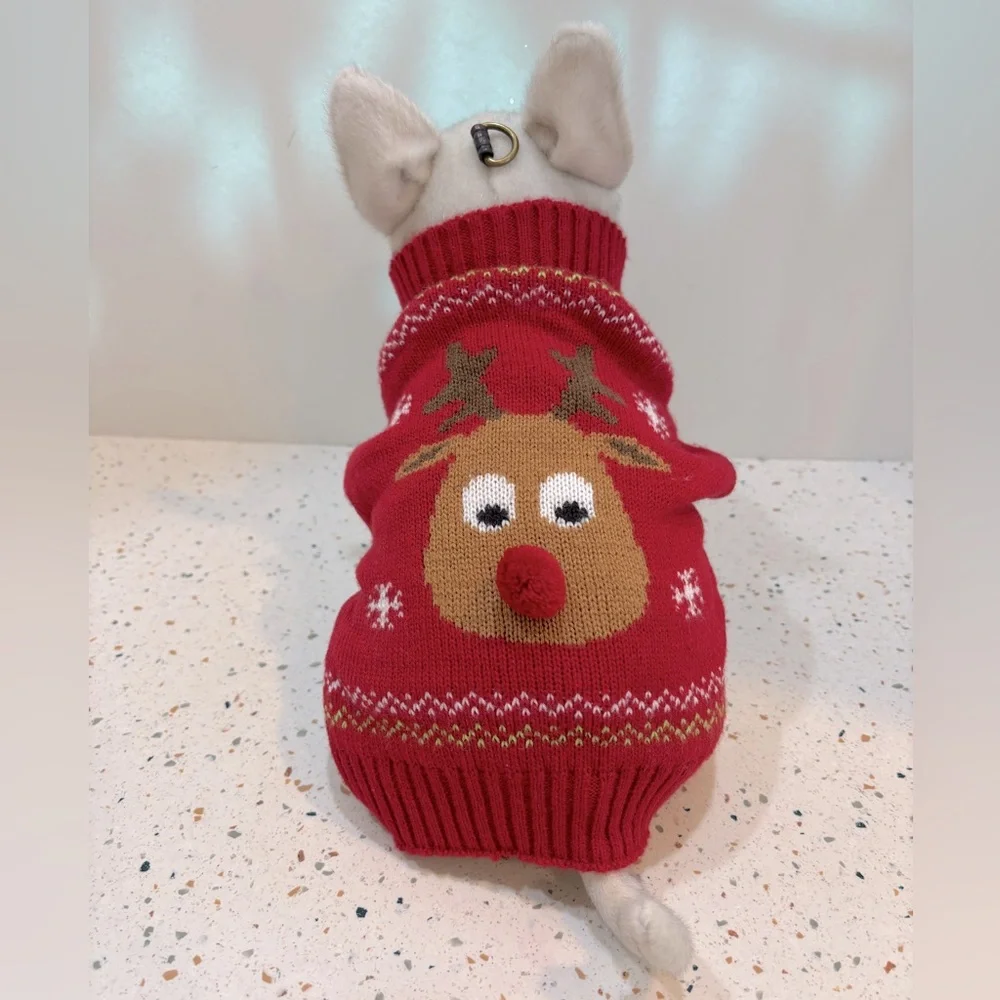 Christmas Dog Knit Sweater with‎ Rudolph Size Small